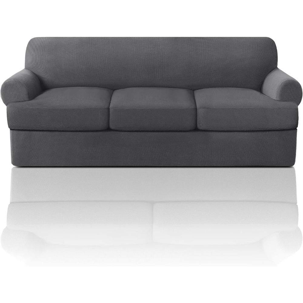 T Cushion Loveseat Slipcover 3-Piece Set, Stretch Sofa Covers for 2-Cushion Couch with 2 Individual T-Shape Seat Covers, Machine Washable Furniture Protector for Living Room, Wrinkle Free