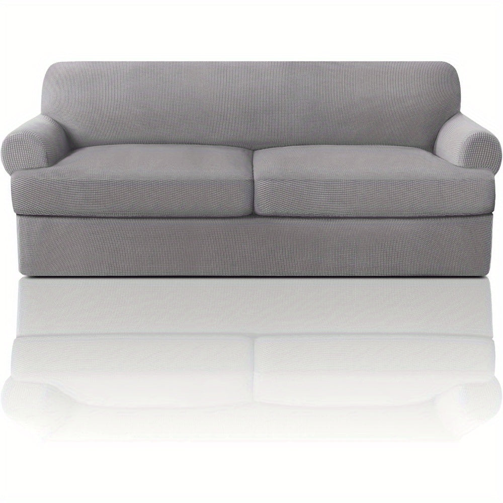 T Cushion Loveseat Slipcover 3-Piece Set, Stretch Sofa Covers for 2-Cushion Couch with 2 Individual T-Shape Seat Covers, Machine Washable Furniture Protector for Living Room, Wrinkle Free