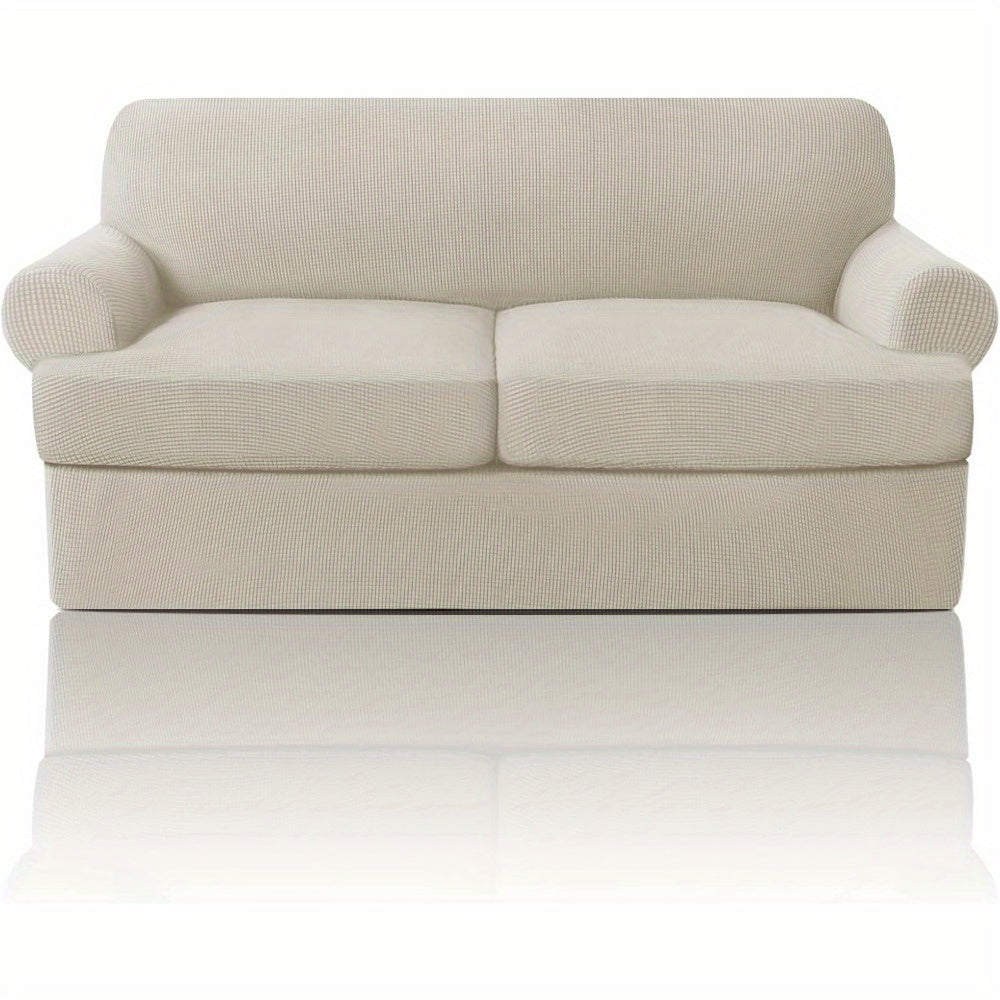 T Cushion Loveseat Slipcover 3-Piece Set, Stretch Sofa Covers for 2-Cushion Couch with 2 Individual T-Shape Seat Covers, Machine Washable Furniture Protector for Living Room, Wrinkle Free