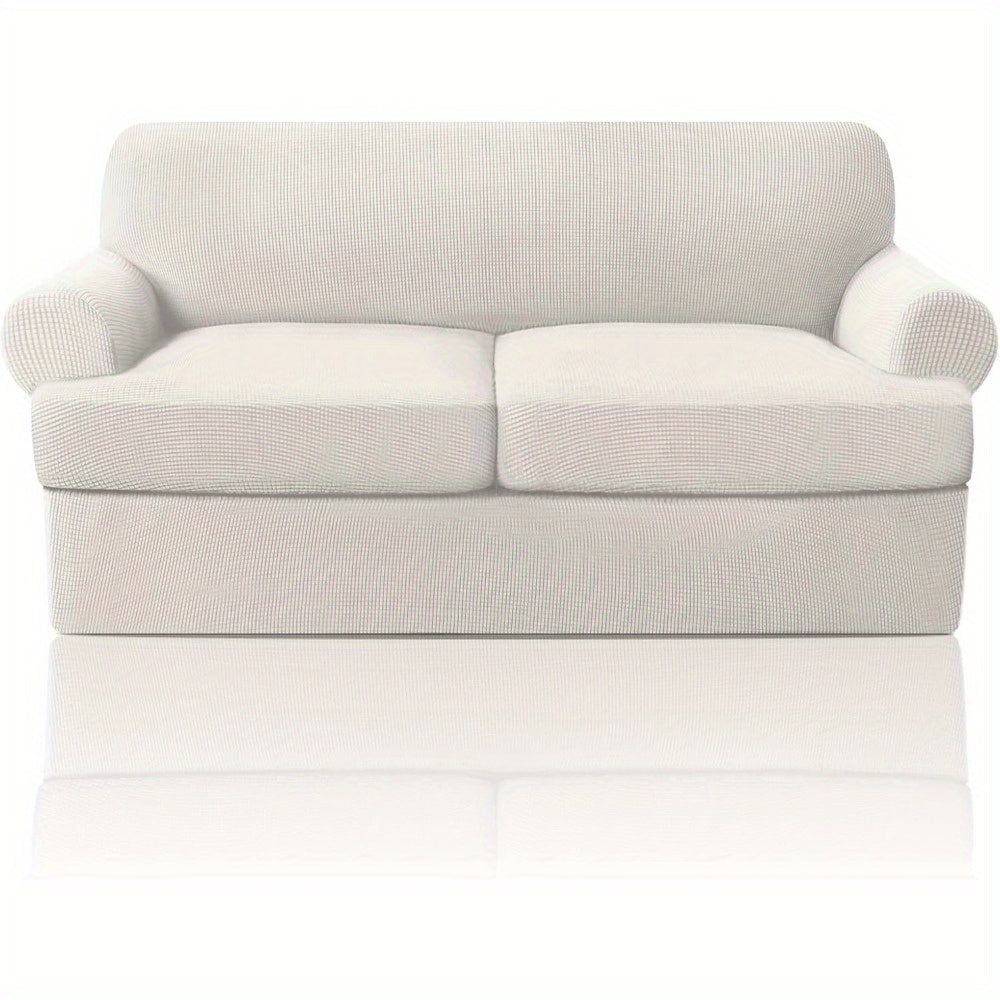 T Cushion Loveseat Slipcover 3-Piece Set, Stretch Sofa Covers for 2-Cushion Couch with 2 Individual T-Shape Seat Covers, Machine Washable Furniture Protector for Living Room, Wrinkle Free