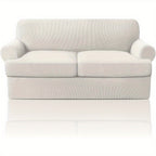 T Cushion Loveseat Slipcover 3-Piece Set, Stretch Sofa Covers for 2-Cushion Couch with 2 Individual T-Shape Seat Covers, Machine Washable Furniture Protector for Living Room, Wrinkle Free