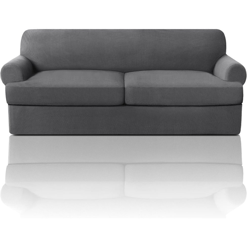 T Cushion Loveseat Slipcover 3-Piece Set, Stretch Sofa Covers for 2-Cushion Couch with 2 Individual T-Shape Seat Covers, Machine Washable Furniture Protector for Living Room, Wrinkle Free