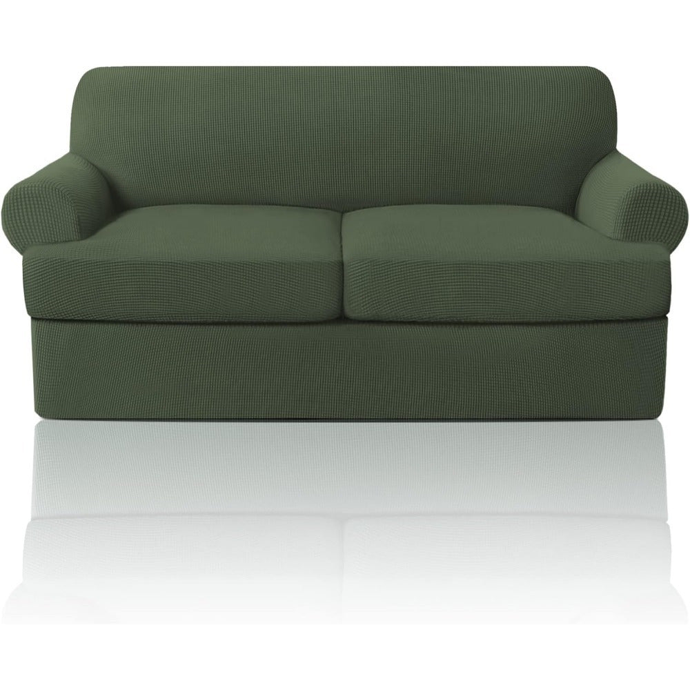 T Cushion Loveseat Slipcover 3-Piece Set, Stretch Sofa Covers for 2-Cushion Couch with 2 Individual T-Shape Seat Covers, Machine Washable Furniture Protector for Living Room, Wrinkle Free