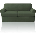 T Cushion Loveseat Slipcover 3-Piece Set, Stretch Sofa Covers for 2-Cushion Couch with 2 Individual T-Shape Seat Covers, Machine Washable Furniture Protector for Living Room, Wrinkle Free
