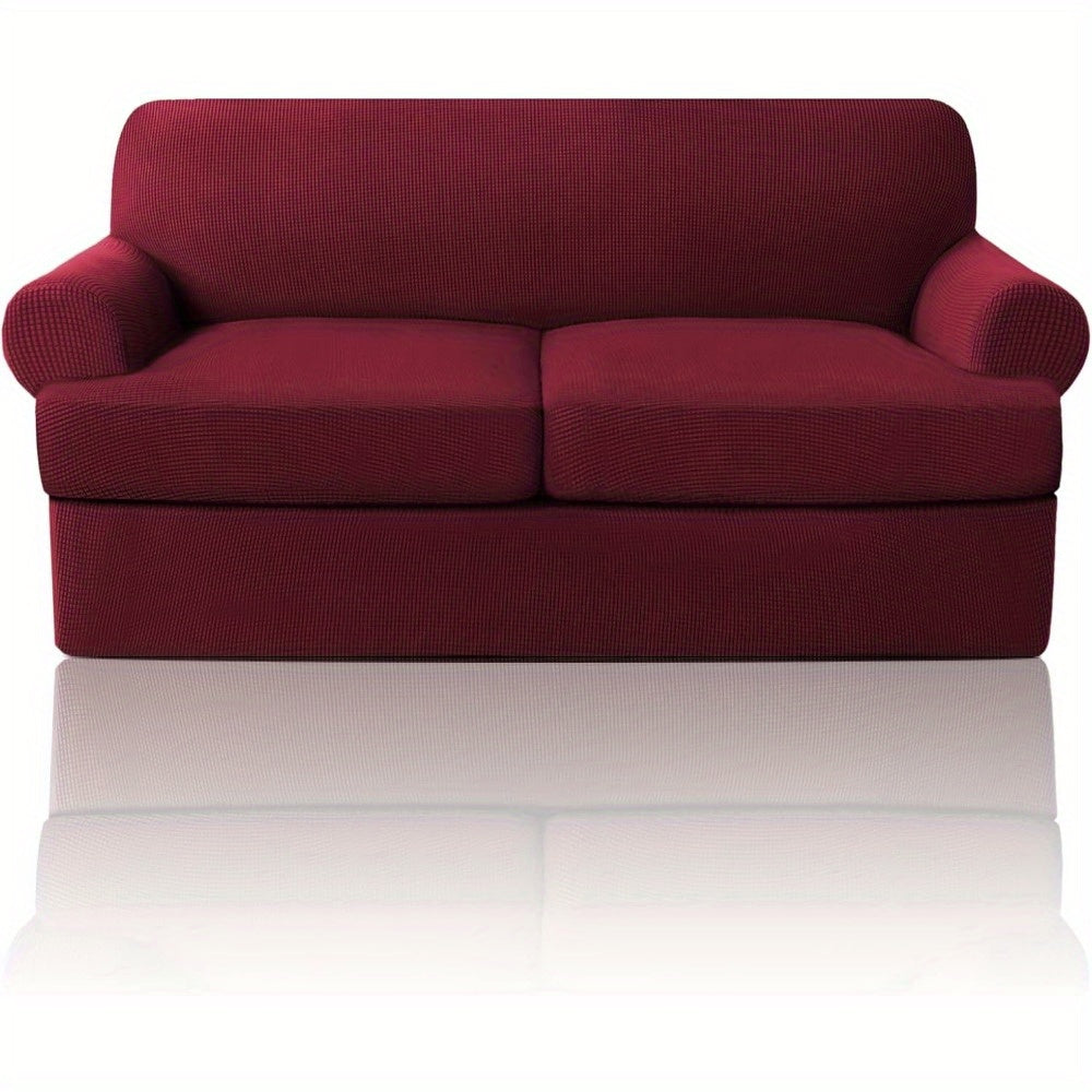 T Cushion Loveseat Slipcover 3-Piece Set, Stretch Sofa Covers for 2-Cushion Couch with 2 Individual T-Shape Seat Covers, Machine Washable Furniture Protector for Living Room, Wrinkle Free