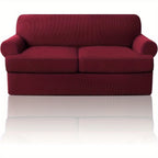 T Cushion Loveseat Slipcover 3-Piece Set, Stretch Sofa Covers for 2-Cushion Couch with 2 Individual T-Shape Seat Covers, Machine Washable Furniture Protector for Living Room, Wrinkle Free