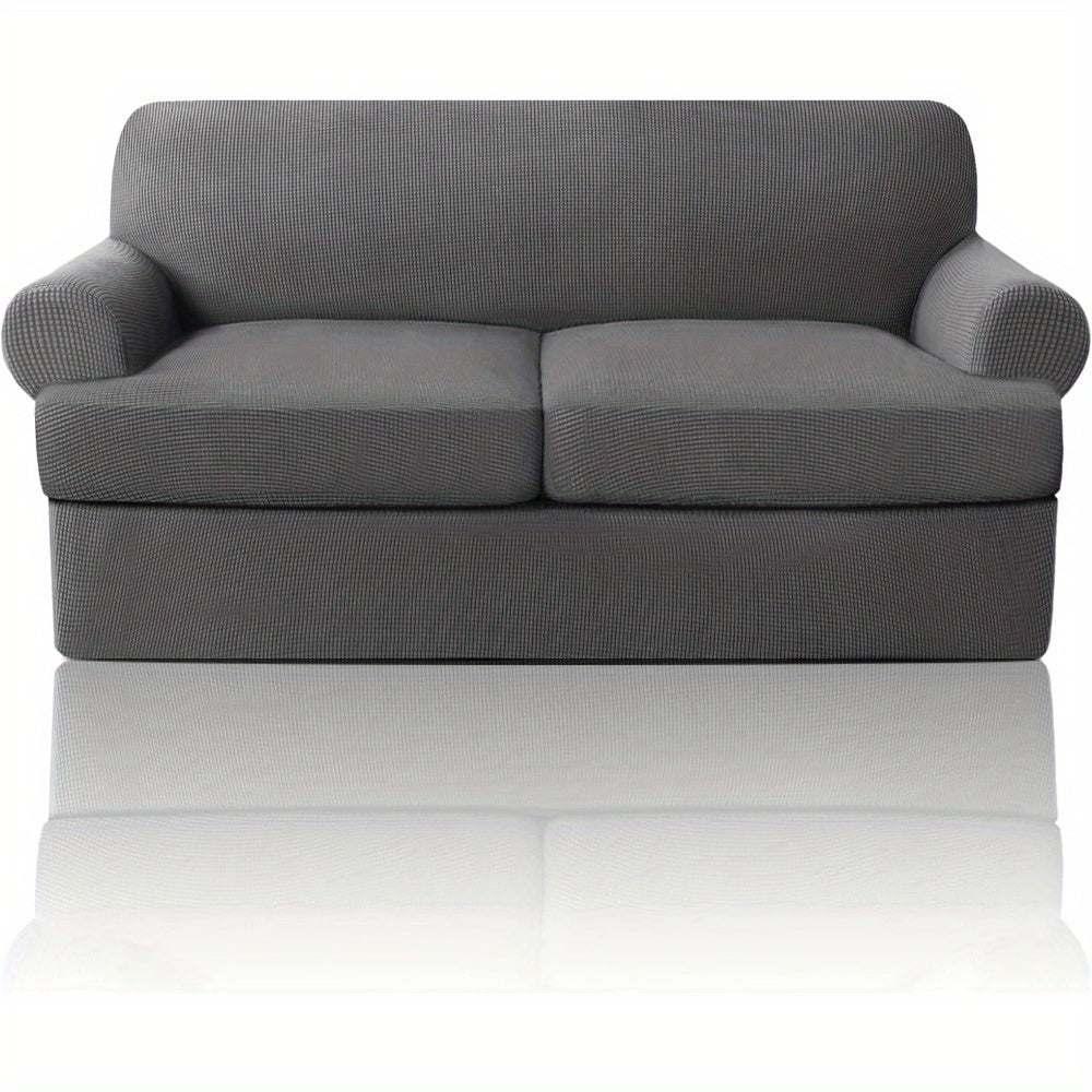 T Cushion Loveseat Slipcover 3-Piece Set, Stretch Sofa Covers for 2-Cushion Couch with 2 Individual T-Shape Seat Covers, Machine Washable Furniture Protector for Living Room, Wrinkle Free