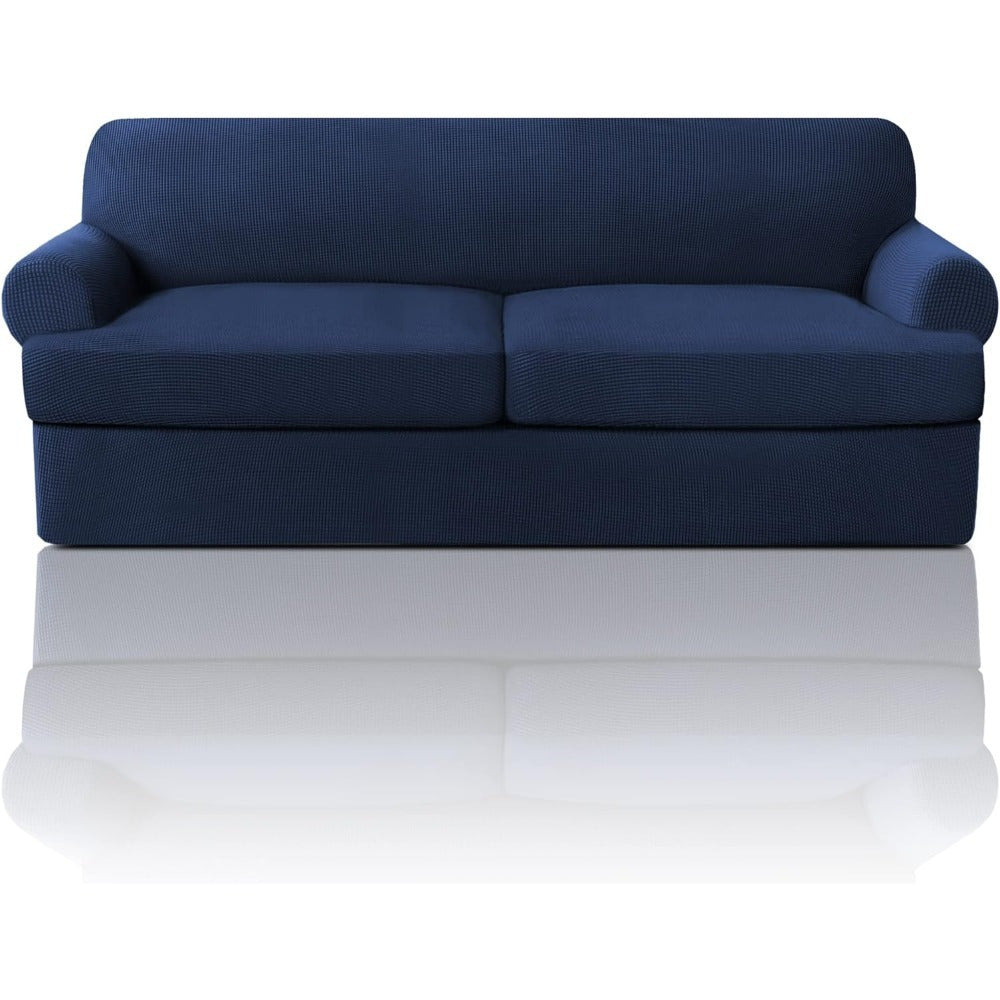 T Cushion Loveseat Slipcover 3-Piece Set, Stretch Sofa Covers for 2-Cushion Couch with 2 Individual T-Shape Seat Covers, Machine Washable Furniture Protector for Living Room, Wrinkle Free
