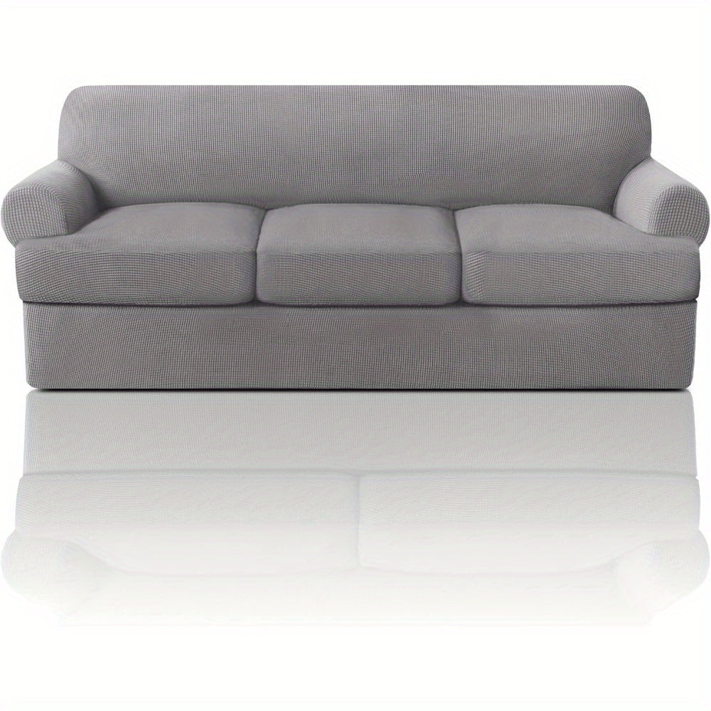T Cushion Loveseat Slipcover 3-Piece Set, Stretch Sofa Covers for 2-Cushion Couch with 2 Individual T-Shape Seat Covers, Machine Washable Furniture Protector for Living Room, Wrinkle Free