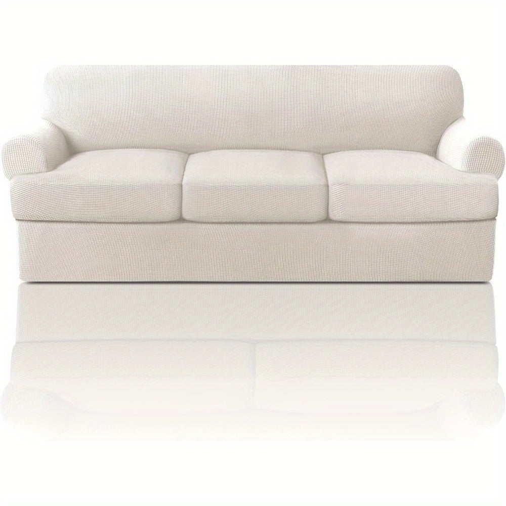 T Cushion Loveseat Slipcover 3-Piece Set, Stretch Sofa Covers for 2-Cushion Couch with 2 Individual T-Shape Seat Covers, Machine Washable Furniture Protector for Living Room, Wrinkle Free