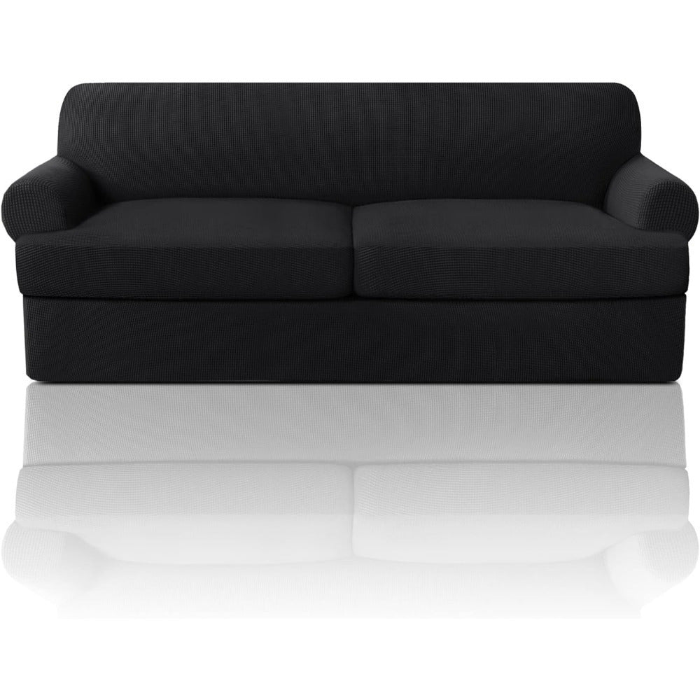 T Cushion Loveseat Slipcover 3-Piece Set, Stretch Sofa Covers for 2-Cushion Couch with 2 Individual T-Shape Seat Covers, Machine Washable Furniture Protector for Living Room, Wrinkle Free