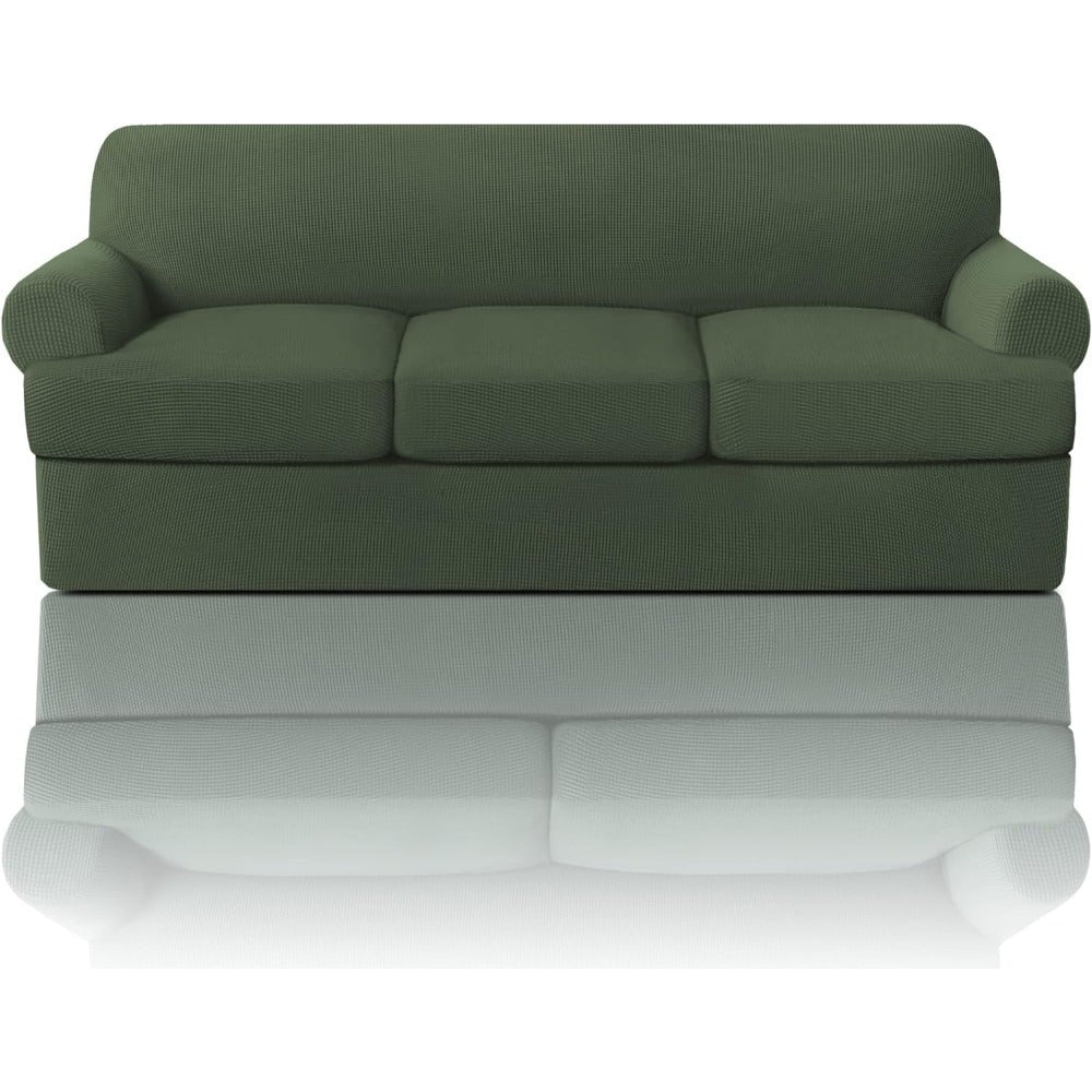 T Cushion Loveseat Slipcover 3-Piece Set, Stretch Sofa Covers for 2-Cushion Couch with 2 Individual T-Shape Seat Covers, Machine Washable Furniture Protector for Living Room, Wrinkle Free