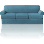 T Cushion Loveseat Slipcover 3-Piece Set, Stretch Sofa Covers for 2-Cushion Couch with 2 Individual T-Shape Seat Covers, Machine Washable Furniture Protector for Living Room, Wrinkle Free