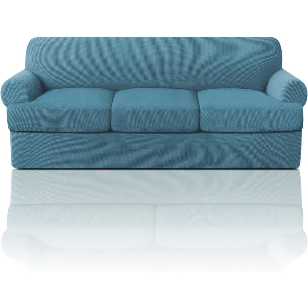 T Cushion Loveseat Slipcover 3-Piece Set, Stretch Sofa Covers for 2-Cushion Couch with 2 Individual T-Shape Seat Covers, Machine Washable Furniture Protector for Living Room, Wrinkle Free