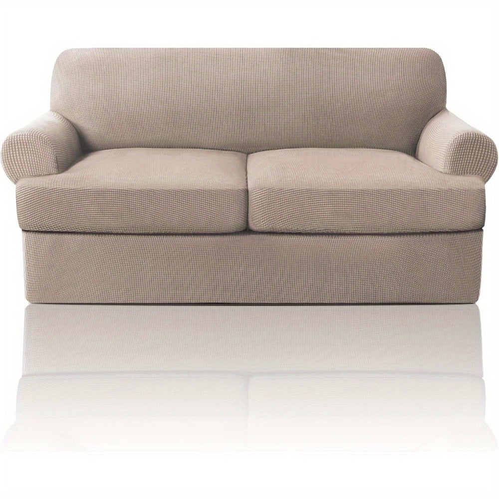 T Cushion Loveseat Slipcover 3-Piece Set, Stretch Sofa Covers for 2-Cushion Couch with 2 Individual T-Shape Seat Covers, Machine Washable Furniture Protector for Living Room, Wrinkle Free