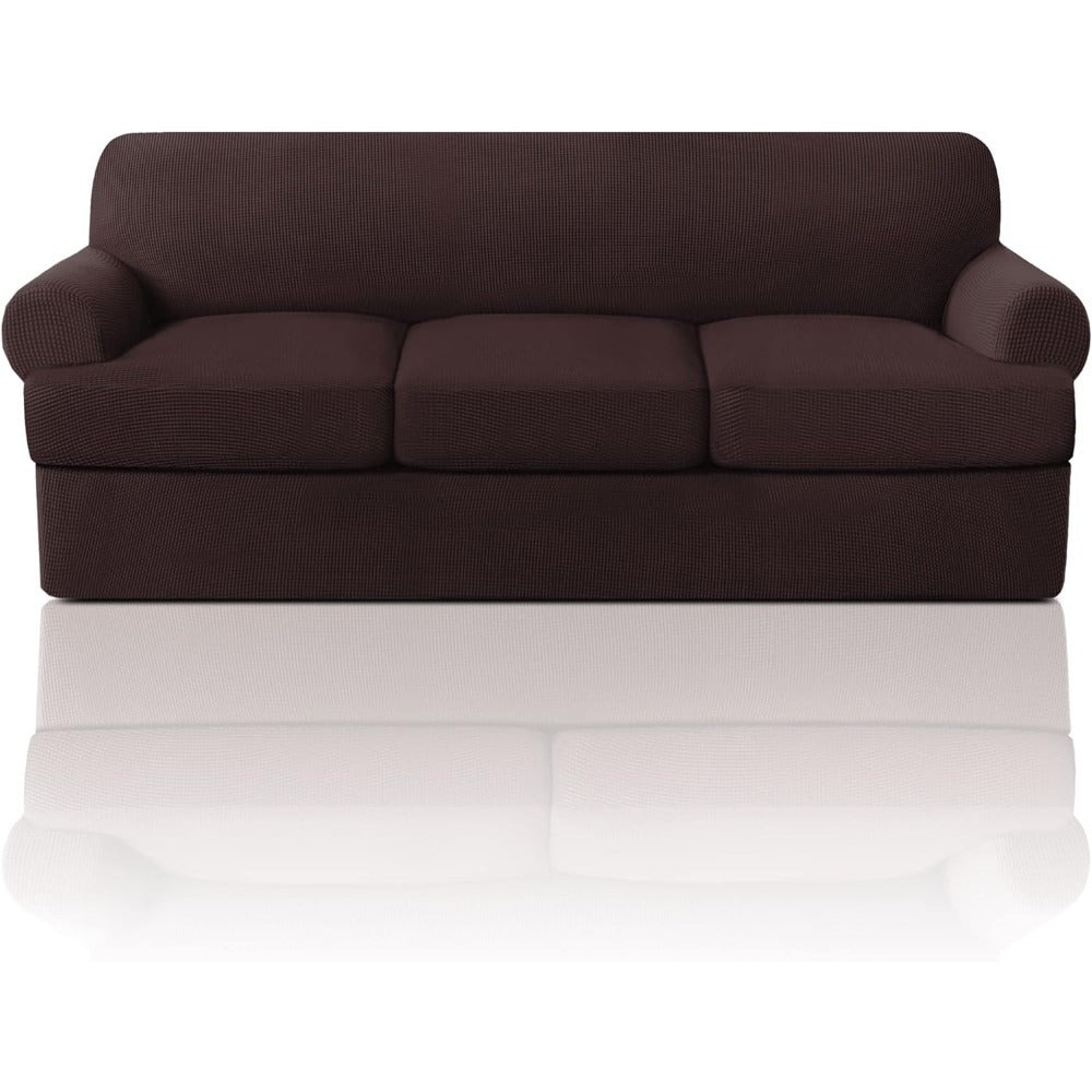 T Cushion Loveseat Slipcover 3-Piece Set, Stretch Sofa Covers for 2-Cushion Couch with 2 Individual T-Shape Seat Covers, Machine Washable Furniture Protector for Living Room, Wrinkle Free