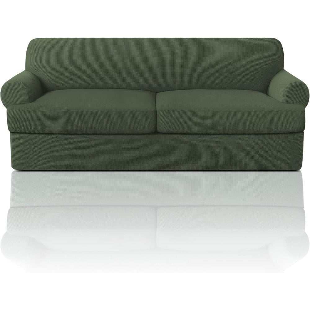 T Cushion Loveseat Slipcover 3-Piece Set, Stretch Sofa Covers for 2-Cushion Couch with 2 Individual T-Shape Seat Covers, Machine Washable Furniture Protector for Living Room, Wrinkle Free
