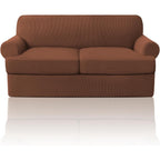 T Cushion Loveseat Slipcover 3-Piece Set, Stretch Sofa Covers for 2-Cushion Couch with 2 Individual T-Shape Seat Covers, Machine Washable Furniture Protector for Living Room, Wrinkle Free