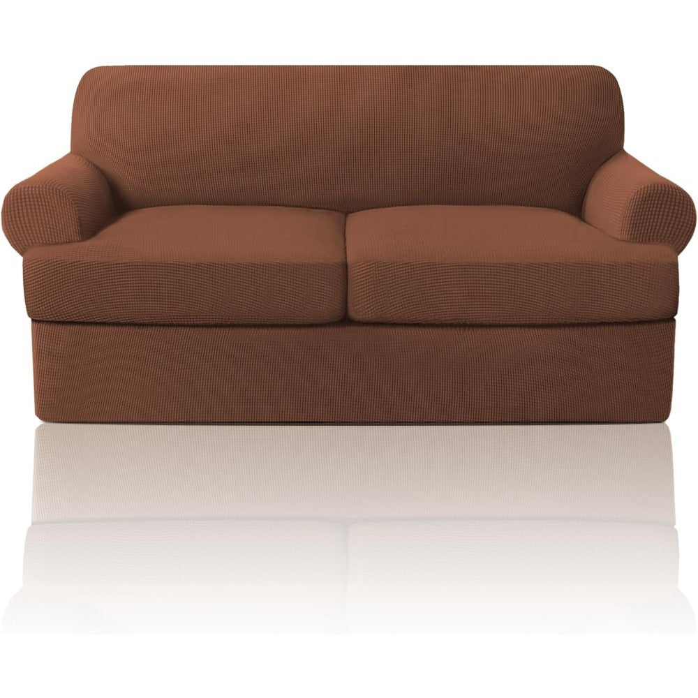 T Cushion Loveseat Slipcover 3-Piece Set, Stretch Sofa Covers for 2-Cushion Couch with 2 Individual T-Shape Seat Covers, Machine Washable Furniture Protector for Living Room, Wrinkle Free