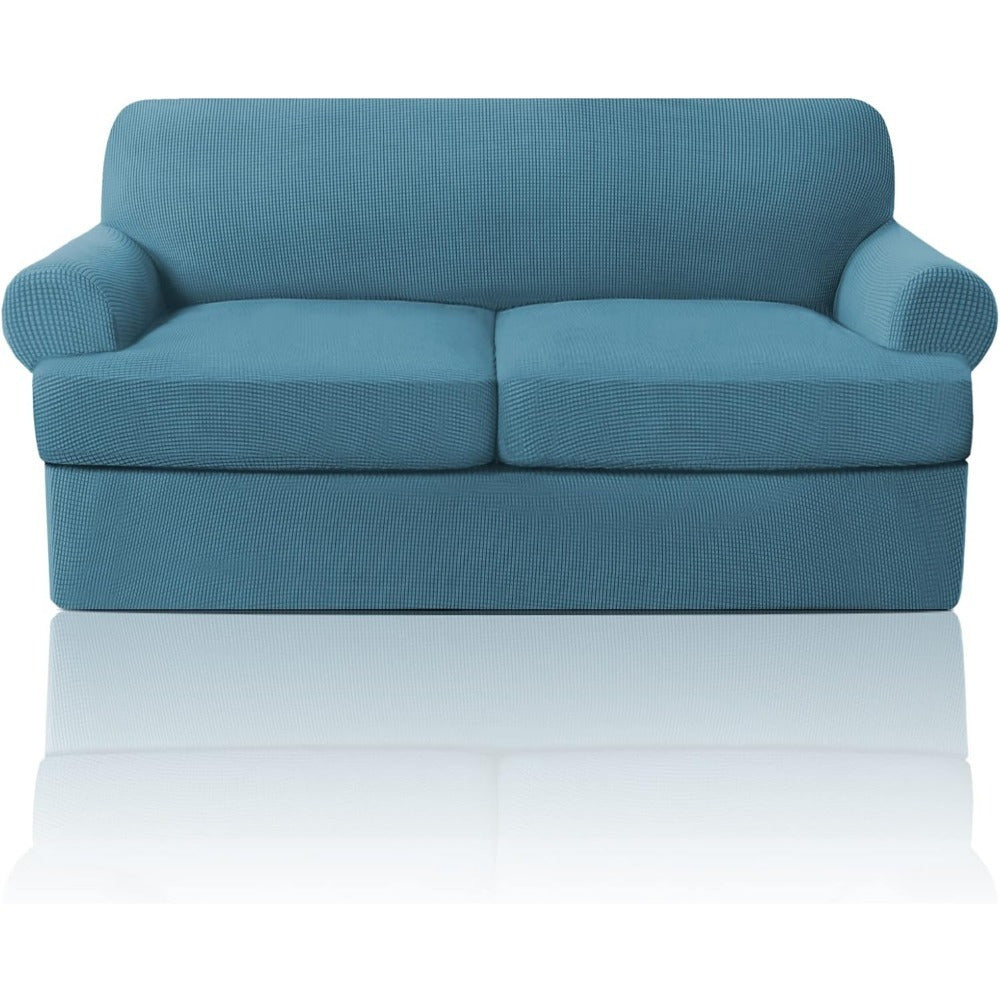 T Cushion Loveseat Slipcover 3-Piece Set, Stretch Sofa Covers for 2-Cushion Couch with 2 Individual T-Shape Seat Covers, Machine Washable Furniture Protector for Living Room, Wrinkle Free