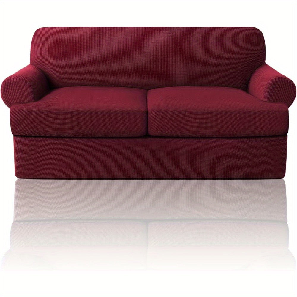 T Cushion Loveseat Slipcover 3-Piece Set, Stretch Sofa Covers for 2-Cushion Couch with 2 Individual T-Shape Seat Covers, Machine Washable Furniture Protector for Living Room, Wrinkle Free
