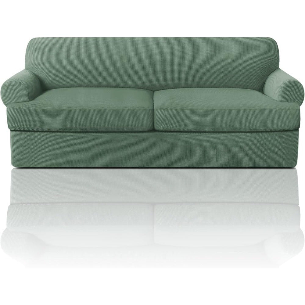 T Cushion Loveseat Slipcover 3-Piece Set, Stretch Sofa Covers for 2-Cushion Couch with 2 Individual T-Shape Seat Covers, Machine Washable Furniture Protector for Living Room, Wrinkle Free