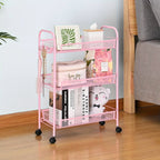3-Tier Metal Rolling Cart with Wheels - Mesh Wire Utility Storage Trolley with 3 Hooks, Tool-Free Assembly, Rolling Shelving Unit for Kitchen, Bathroom, and Laundry Room