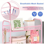3-Tier Metal Rolling Cart with Wheels - Mesh Wire Utility Storage Trolley with 3 Hooks, Tool-Free Assembly, Rolling Shelving Unit for Kitchen, Bathroom, and Laundry Room