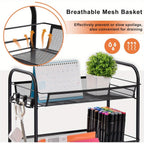 3-Tier Metal Rolling Cart with Wheels - Mesh Wire Utility Storage Trolley with 3 Hooks, Tool-Free Assembly, Rolling Shelving Unit for Kitchen, Bathroom, and Laundry Room