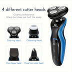 4-in-1 Electric Shaver Men USB Rechargeable Rotary Razor Beard Trimmer Wet Dry - Father's Day Gift for Dad Husband Male Friend Blue