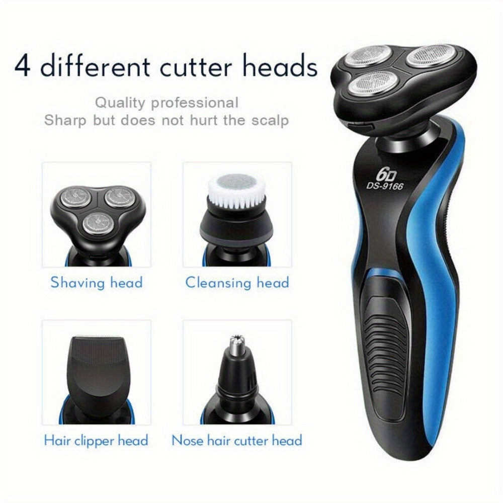 4-in-1 Electric Shaver Men USB Rechargeable Rotary Razor Beard Trimmer Wet Dry - Father's Day Gift for Dad Husband Male Friend Blue