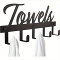 Wall-Mounted Bathroom Towel Rack with 5 Hooks, Farmhouse Style Rust-Resistant Metal – Space-Saving Towel Holder for Towels, Robes & Washcloths, Black