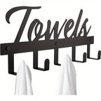 Wall-Mounted Bathroom Towel Rack with 5 Hooks, Farmhouse Style Rust-Resistant Metal – Space-Saving Towel Holder for Towels, Robes & Washcloths, Black