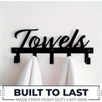 Wall-Mounted Bathroom Towel Rack with 5 Hooks, Farmhouse Style Rust-Resistant Metal – Space-Saving Towel Holder for Towels, Robes & Washcloths, Black