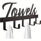 Wall-Mounted Bathroom Towel Rack with 5 Hooks, Farmhouse Style Rust-Resistant Metal – Space-Saving Towel Holder for Towels, Robes & Washcloths, Black