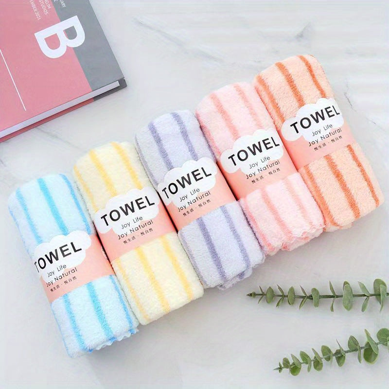 Color Coded Coral Fleece Towel Set 5 Pack – Ultra Soft Thickened Absorbent Bath Face Towels 5 Colors for Spa Sensitive Skin, Solid or Striped