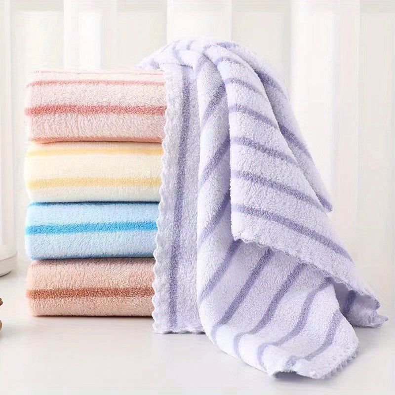 Color Coded Coral Fleece Towel Set 5 Pack – Ultra Soft Thickened Absorbent Bath Face Towels 5 Colors for Spa Sensitive Skin, Solid or Striped