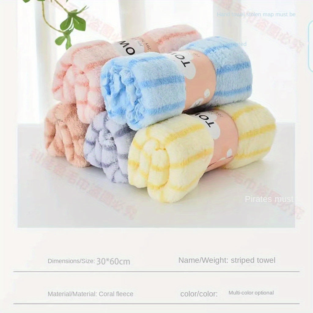 Color Coded Coral Fleece Towel Set 5 Pack – Ultra Soft Thickened Absorbent Bath Face Towels 5 Colors for Spa Sensitive Skin, Solid or Striped