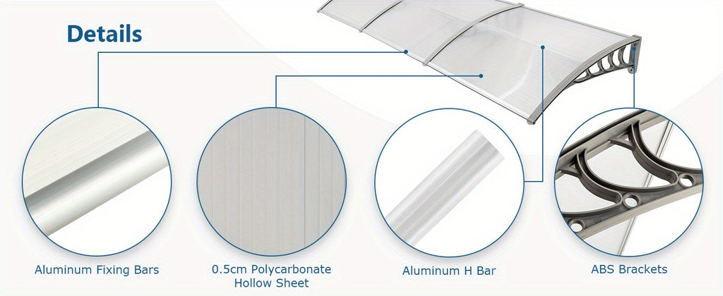 Polycarbonate Door Window Awning Canopy UPF50+ UV Rain Snow Protection Outdoor Entry Overhang 80x40 120x40 Hollow Sheet Clear Brown