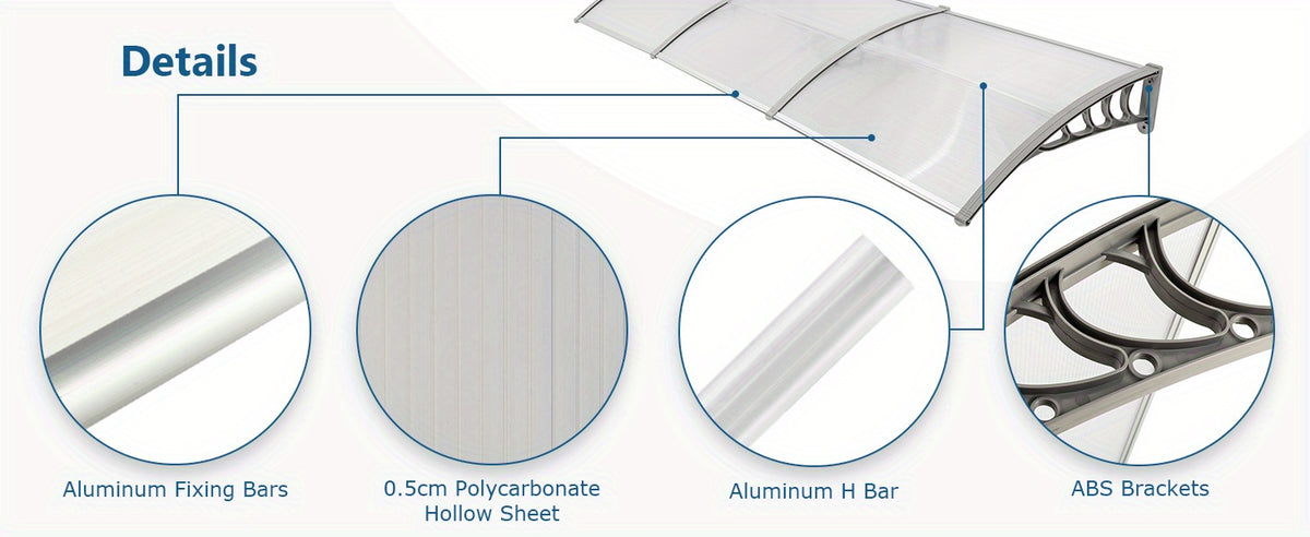 Polycarbonate Door Window Awning Canopy UPF50+ UV Rain Snow Protection Outdoor Entry Overhang 80x40 120x40 Hollow Sheet Clear Brown