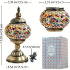 Handmade Turkish Mosaic Table Lamp 3-Color Dimming Glass Bedside Lamp with Metal Base - USB Powered Boho Decorative Light for Bedroom Living Room - Bulb Included, Ready to Use