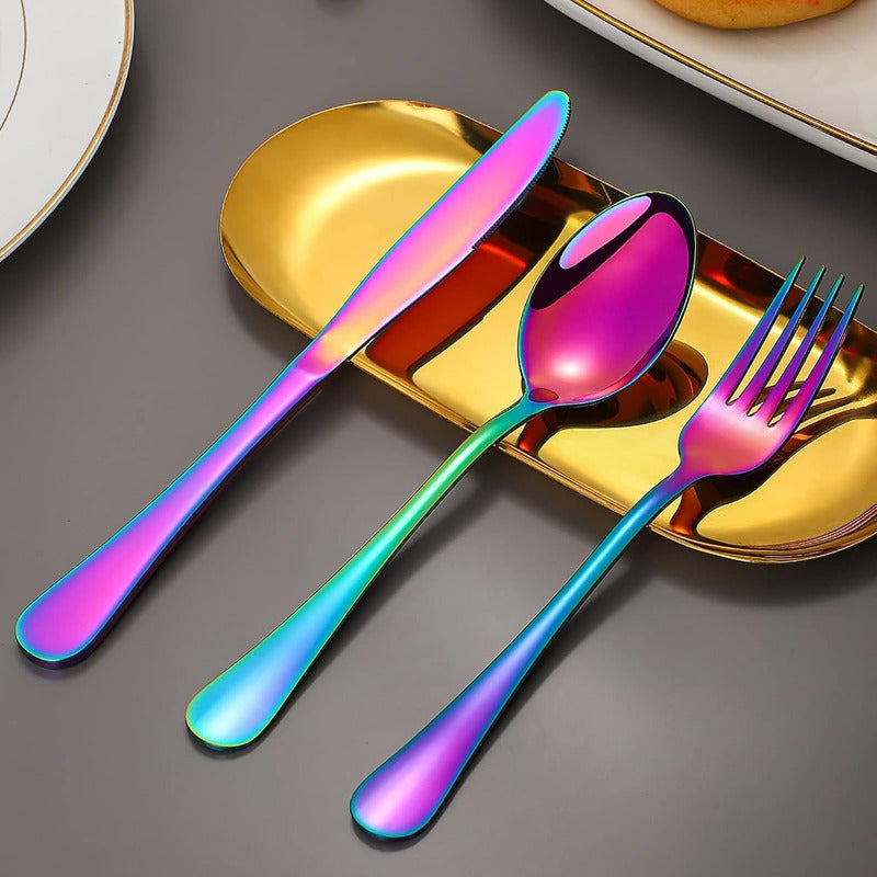 60-Piece Rainbow Titanium Flatware Set for 12 – Mirror Polished 304 Stainless Steel Cutlery with Knives, Forks & Spoons – Dishwasher Safe, Vibrant Colors – Gift for Thanksgiving & Christmas