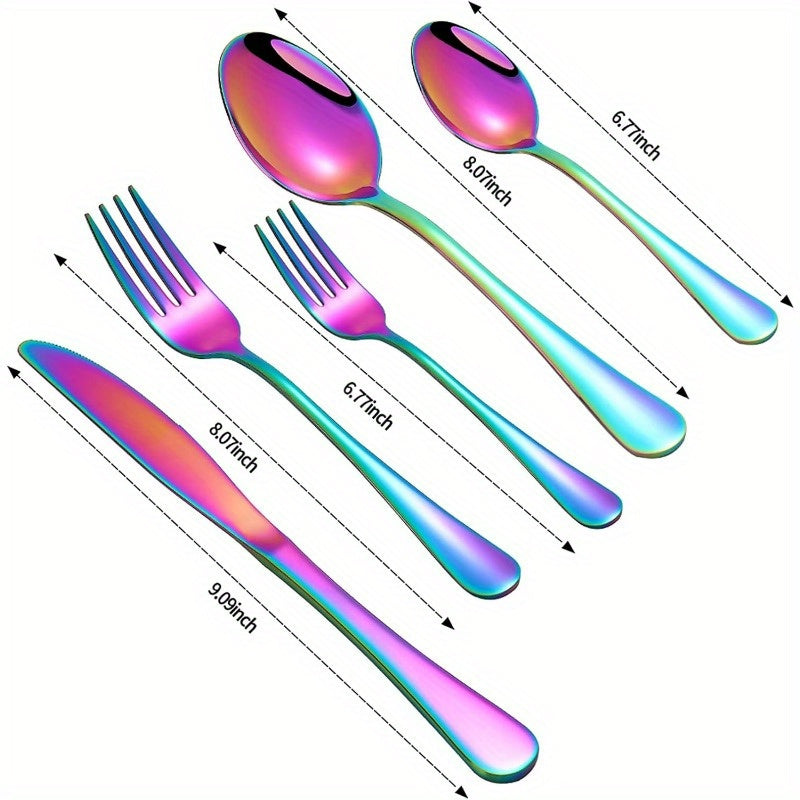 60-Piece Rainbow Titanium Flatware Set for 12 – Mirror Polished 304 Stainless Steel Cutlery with Knives, Forks & Spoons – Dishwasher Safe, Vibrant Colors – Gift for Thanksgiving & Christmas