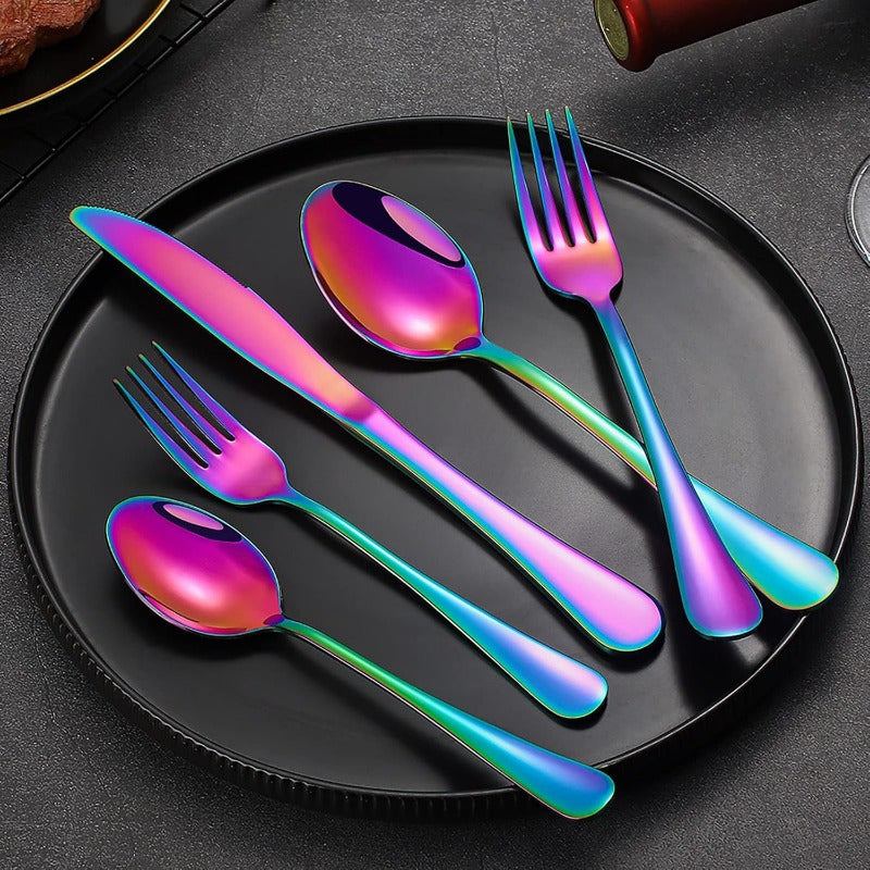 60-Piece Rainbow Titanium Flatware Set for 12 – Mirror Polished 304 Stainless Steel Cutlery with Knives, Forks & Spoons – Dishwasher Safe, Vibrant Colors – Gift for Thanksgiving & Christmas