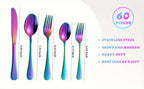 60-Piece Rainbow Titanium Flatware Set for 12 – Mirror Polished 304 Stainless Steel Cutlery with Knives, Forks & Spoons – Dishwasher Safe, Vibrant Colors – Gift for Thanksgiving & Christmas