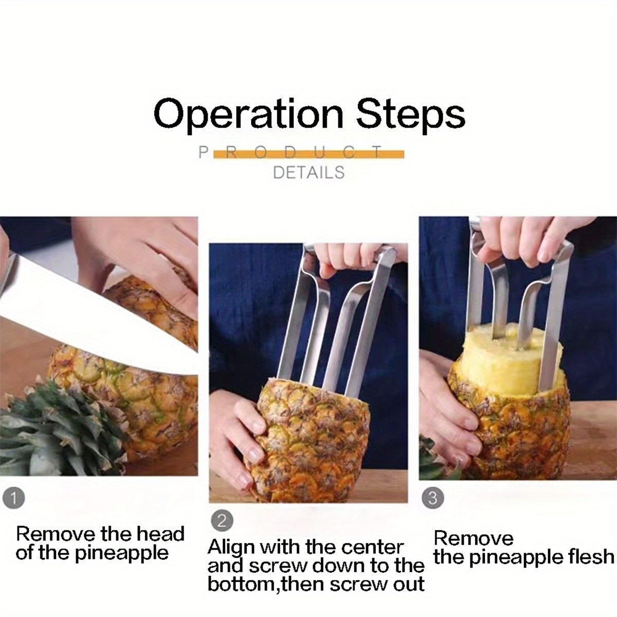 Pineapple Corer Slicer Stainless Steel Easy One-Twist Pineapple Cutter Tool with Comfortable Grip for Home Kitchen and Restaurant