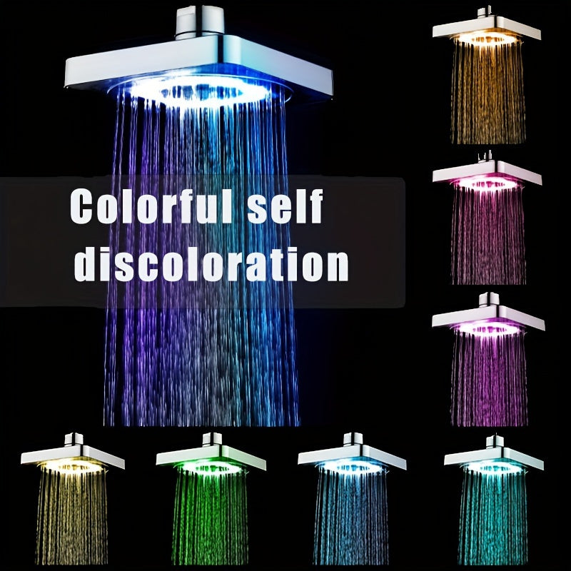 LED Color Changing Rain Shower Head 6 Inch Square - 7 Color Light Up Rainfall Showerhead, Self-Powered High Flow Shower Head with Easy Installation, Bathroom Upgrade