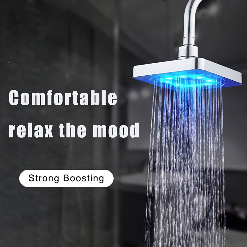 LED Color Changing Rain Shower Head 6 Inch Square - 7 Color Light Up Rainfall Showerhead, Self-Powered High Flow Shower Head with Easy Installation, Bathroom Upgrade