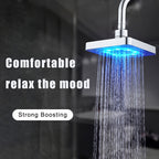 LED Color Changing Rain Shower Head 6 Inch Square - 7 Color Light Up Rainfall Showerhead, Self-Powered High Flow Shower Head with Easy Installation, Bathroom Upgrade