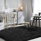 Black Ultra-Soft Fluffy Area Rug – High-Pile Non-Slip Velvet Carpet for Living Room, Bedroom & Playroom | 3x5 to 8x10 Ft